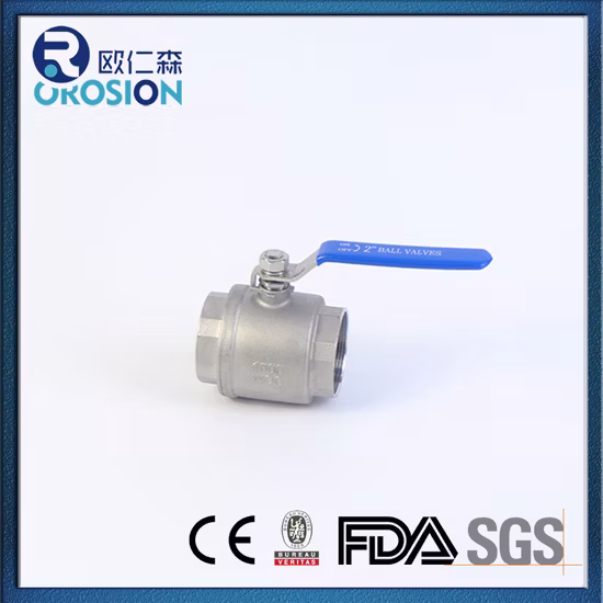 SS304 316 Stainless Steel Handle with Locking Internal Thread BSPP BSPT NPT 2PC Ball Valve