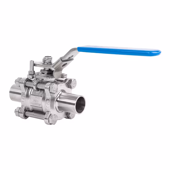 304 316 Hygienischer, luftpneumatisch betätigter Stellantrieb, zwei Wege, dreiteilig, 3-teilig, manueller Griff, Schnellmontage, Edelstahl, geklemmt, geschweißte Klemme, Kugelhahn, Sanitärventil